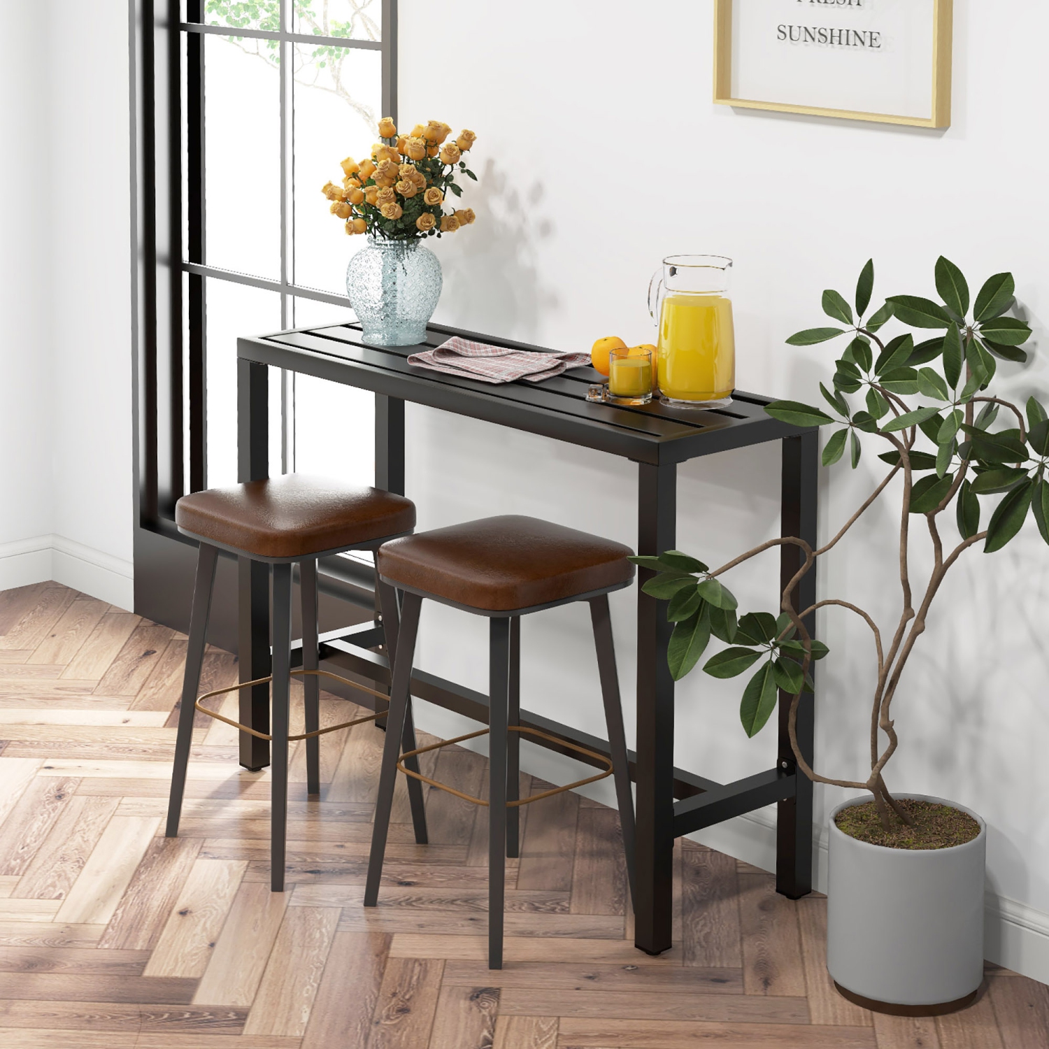 Costway Outdoor Metal Bar Table 48" Patio Rectangular Counter Height Dining Table Black