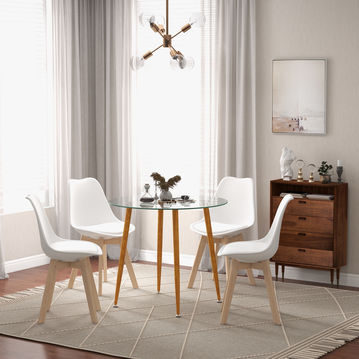 Costway Dining Table Set for 4 Modern Kitchen Table Set with Round GlassTempeTable&4 Chairs