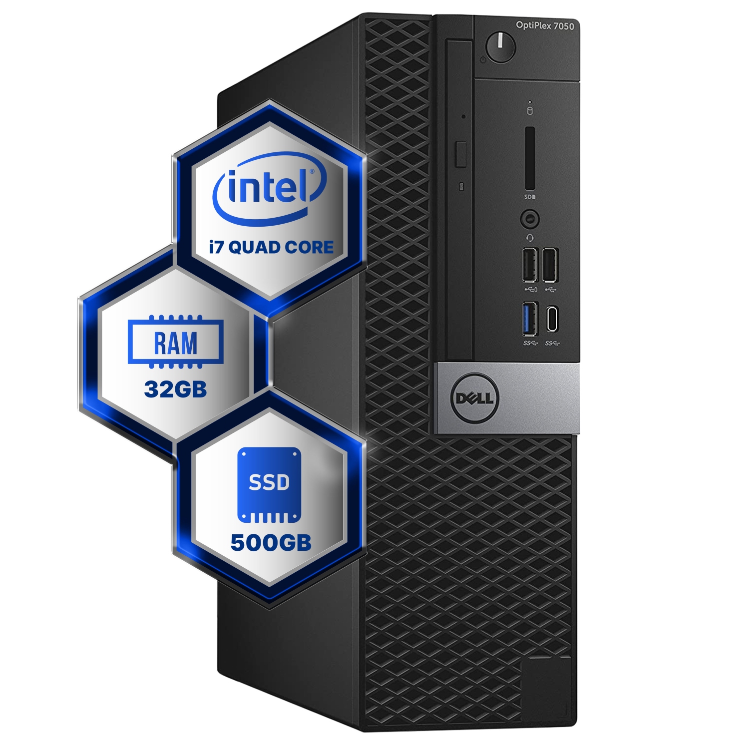 Refurbished (Good) - Dell Optiplex 7050 Desktop Computer | Quad Core Intel i7 (3.4) | 32GB DDR4 RAM | 500GB SSD Solid State | Windows 10 Professional | Home or Office PC