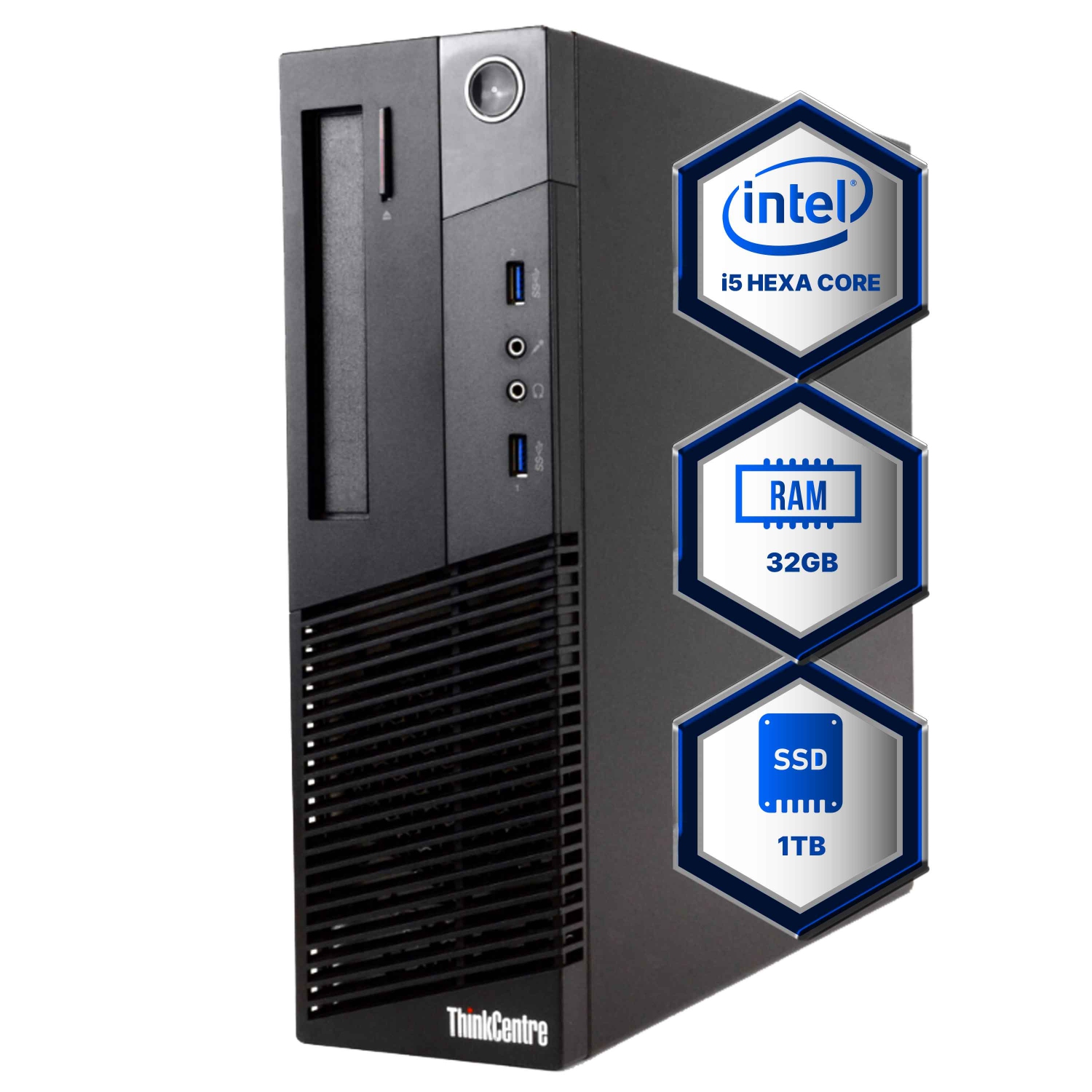 Refurbished (Good) - Lenovo ThinkCentre M93P Desktop Computer | Quad Core Intel i5 (3.2) | 32GB DDR3 RAM | 1TB SSD Solid State | Windows 10 Professional | Home or Office PC