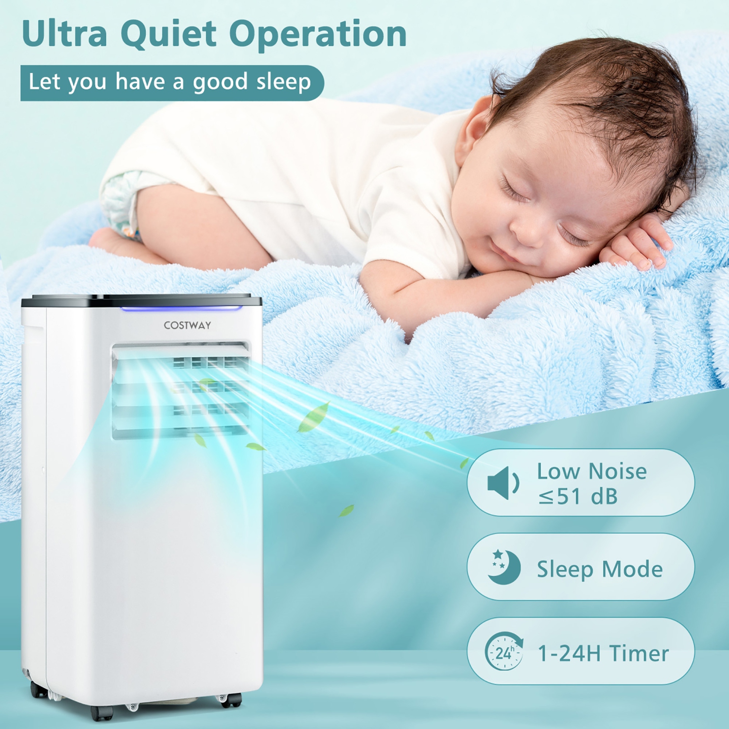 Costway 8000 BTU Portable Air Conditioner 3-in-1 AC Unit w/ Cool Dehum Fan Sleep Mode