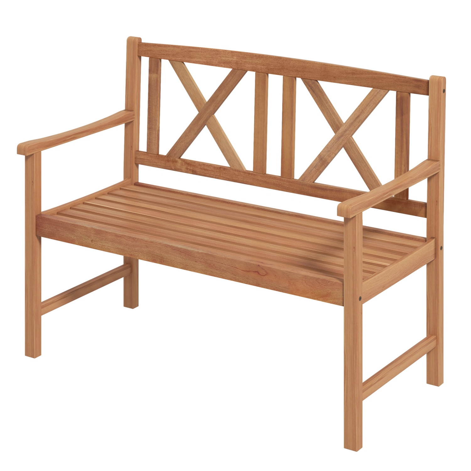 Topbuy 2-Person Acacia Wood Bench Outdoor Slats Loveseat Chair with Armrest Backrest Sturdy Frame 800lbs Load Capacity