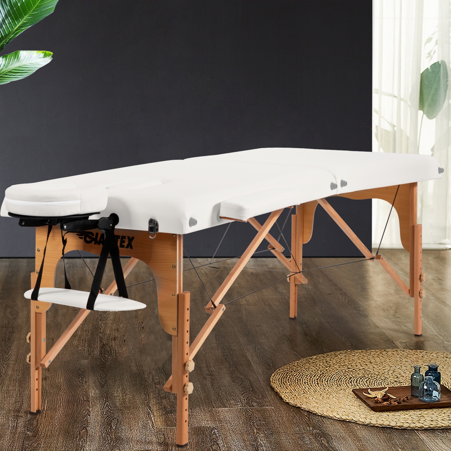 Topbuy Portable Massage Table Adjustable Spa Bed Wooden Legs with Face Cradle & Carry Case White/Black/Pink/Red