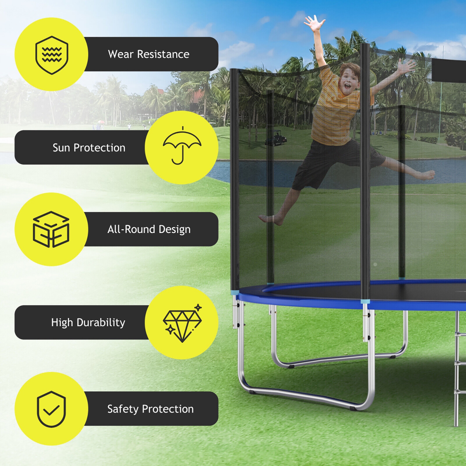 Gymax 16FT Trampoline Safety Net Replacement Protection Enclosure Net for 12 Poles