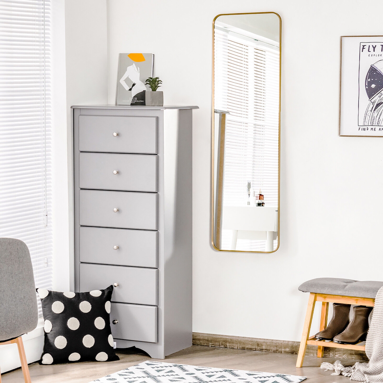 Gymax Full Length Wall Mounted Hanging Mirror with Stand Free Standing Body Mirror