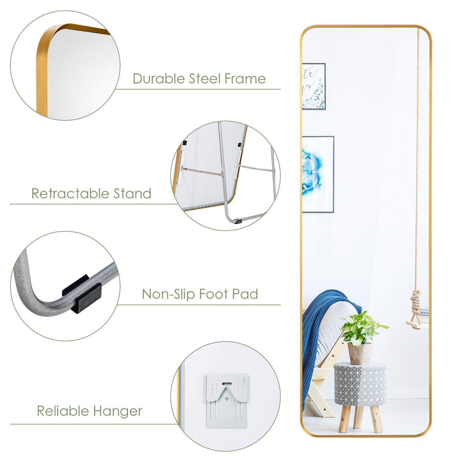 Gymax Full Length Wall Mounted Hanging Mirror with Stand Free Standing Body Mirror