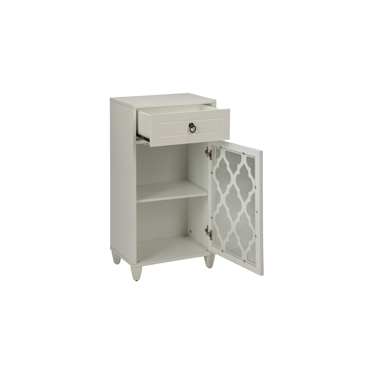 ACME Ceara – Table d’appoint en bois avec tiroir de rangement et porte en verre, blanc