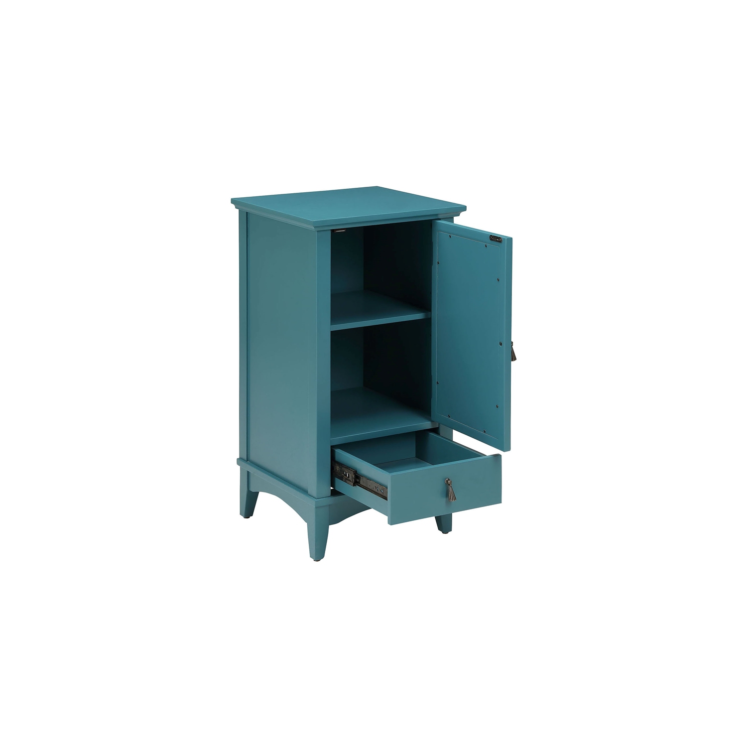 ACME Ceara Wooden Accent Table with Storage Drawer and Glass Door in Teal