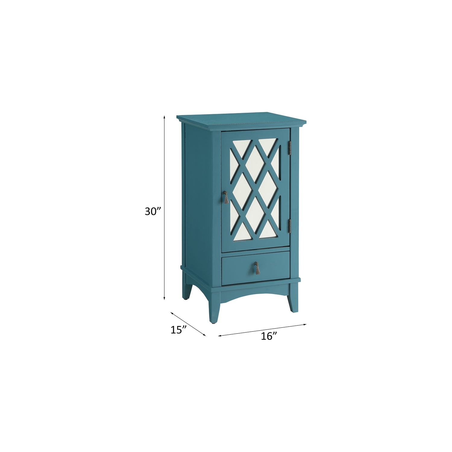 ACME Ceara Wooden Accent Table with Storage Drawer and Glass Door in Teal