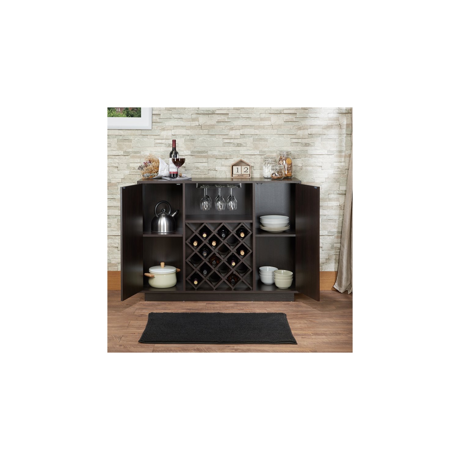 Acme – Plateau de service en bois rectangulaire avec porte-verres à vin et à pied, espresso