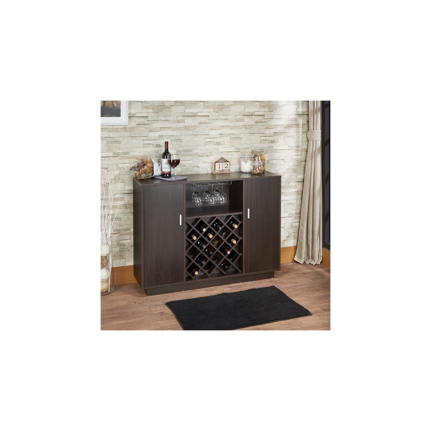 Acme – Plateau de service en bois rectangulaire avec porte-verres à vin et à pied, espresso