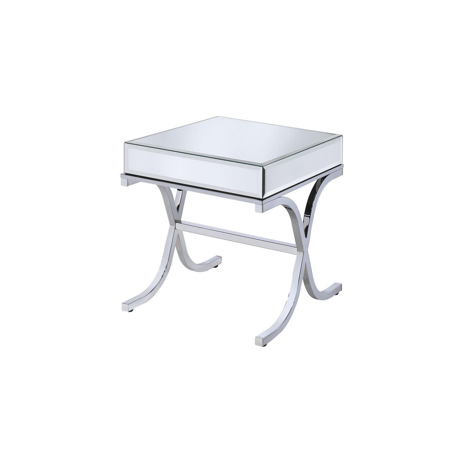 ACME Yuri Square Mirror Top End Table in Chrome