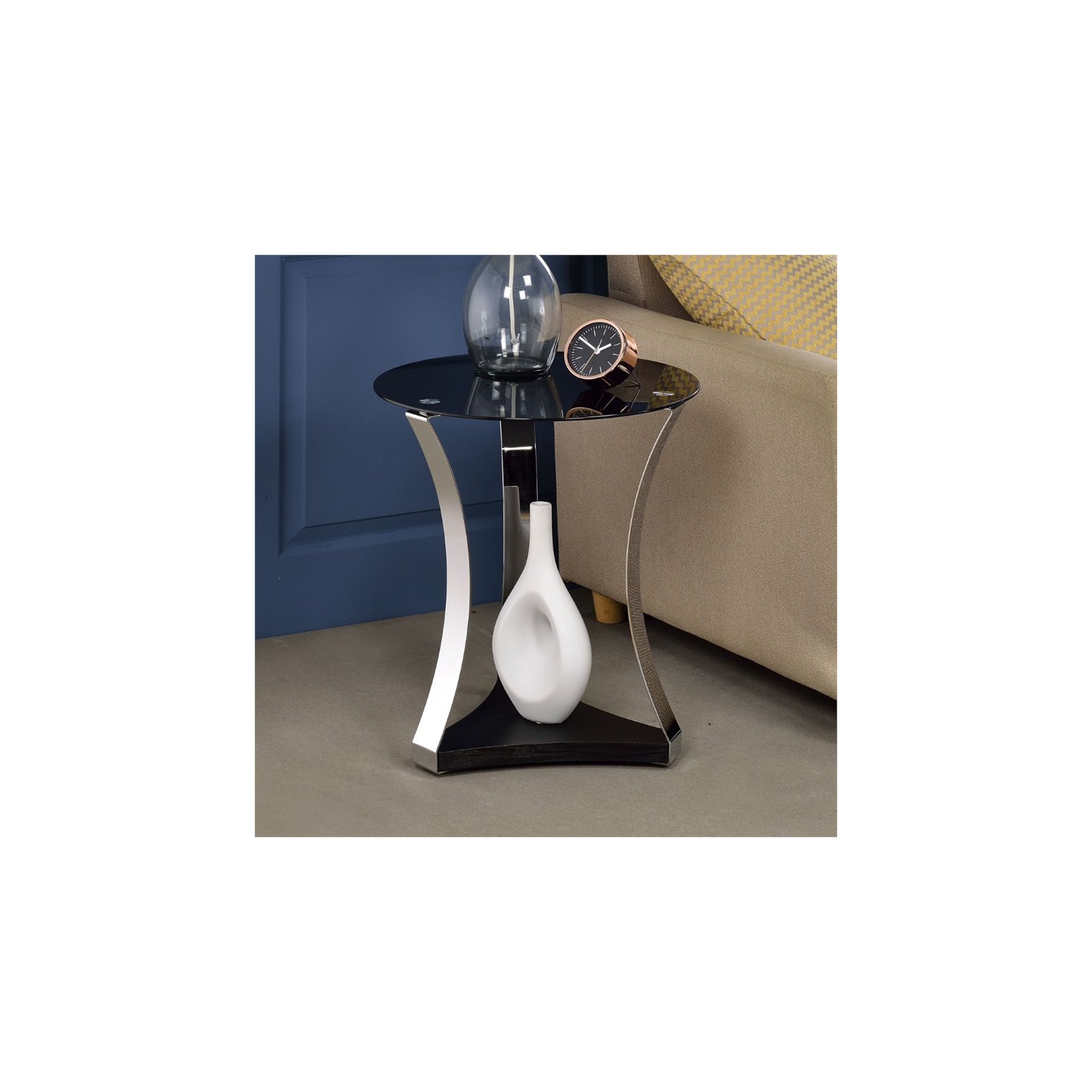 ACME Geiger End Table in Black Glass and Rose Gold