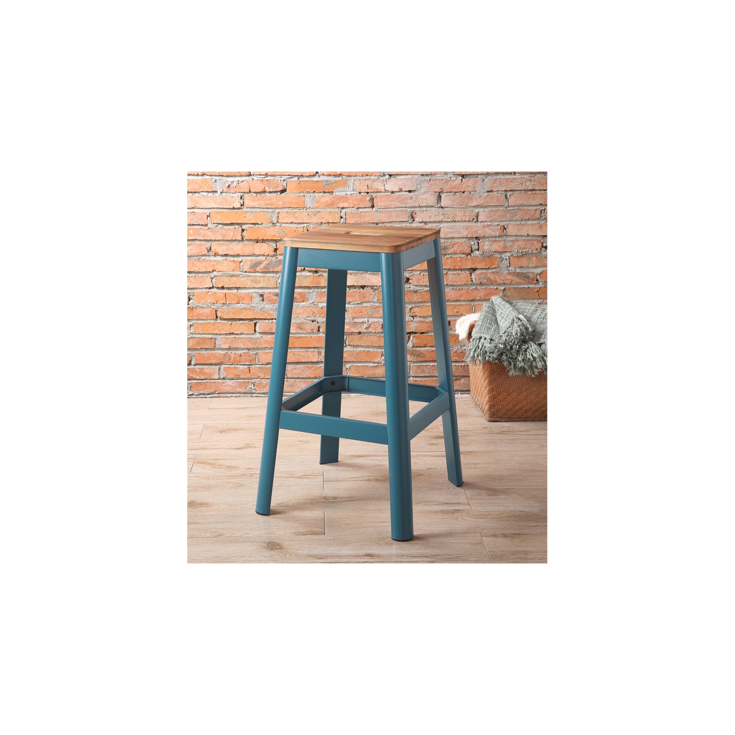 Le tabouret de bar Acme Jacotte est naturel et sarcelle