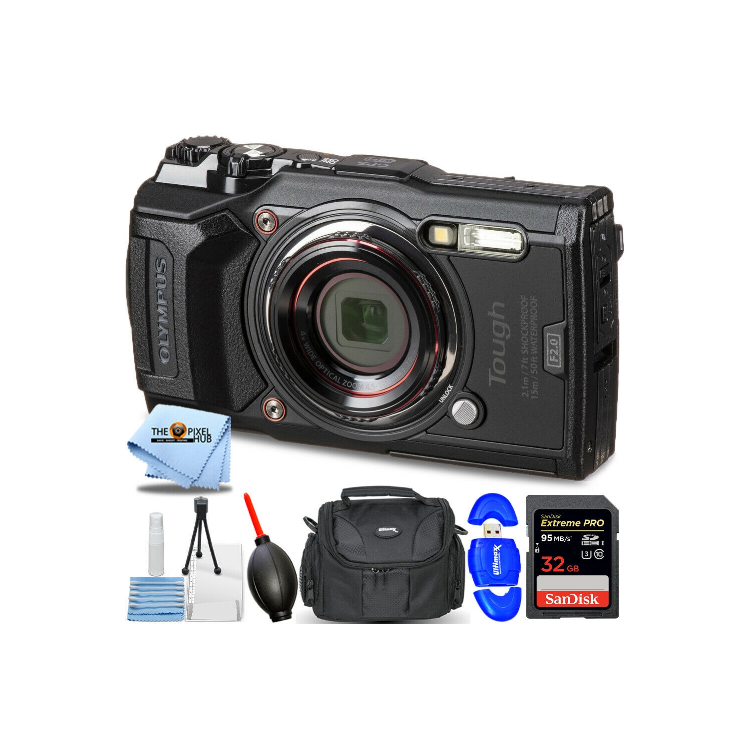 Olympus Tough TG-6 Waterproof Digital Camera (Black) - 7PC Accessory Bundle