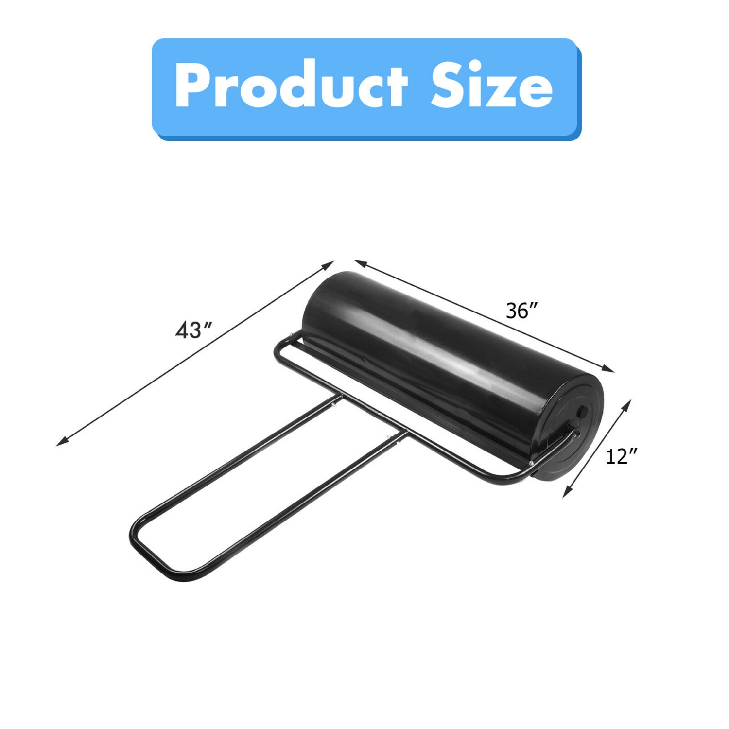 Gymax 17-Gallon Lawn Roller Heavy-Duty Steel Push/Pull Sod Roller 36'' x 12'' Black