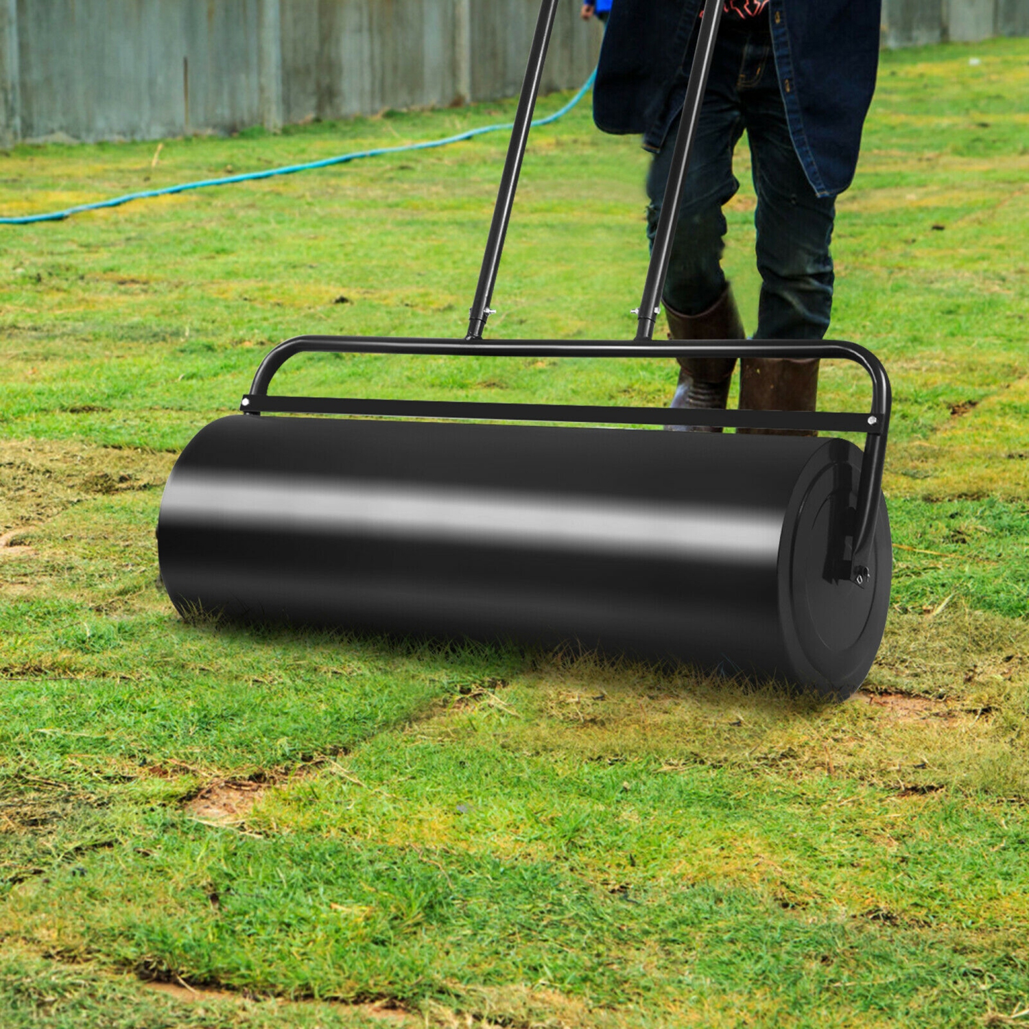 Gymax 17-Gallon Lawn Roller Heavy-Duty Steel Push/Pull Sod Roller 36'' x 12'' Black