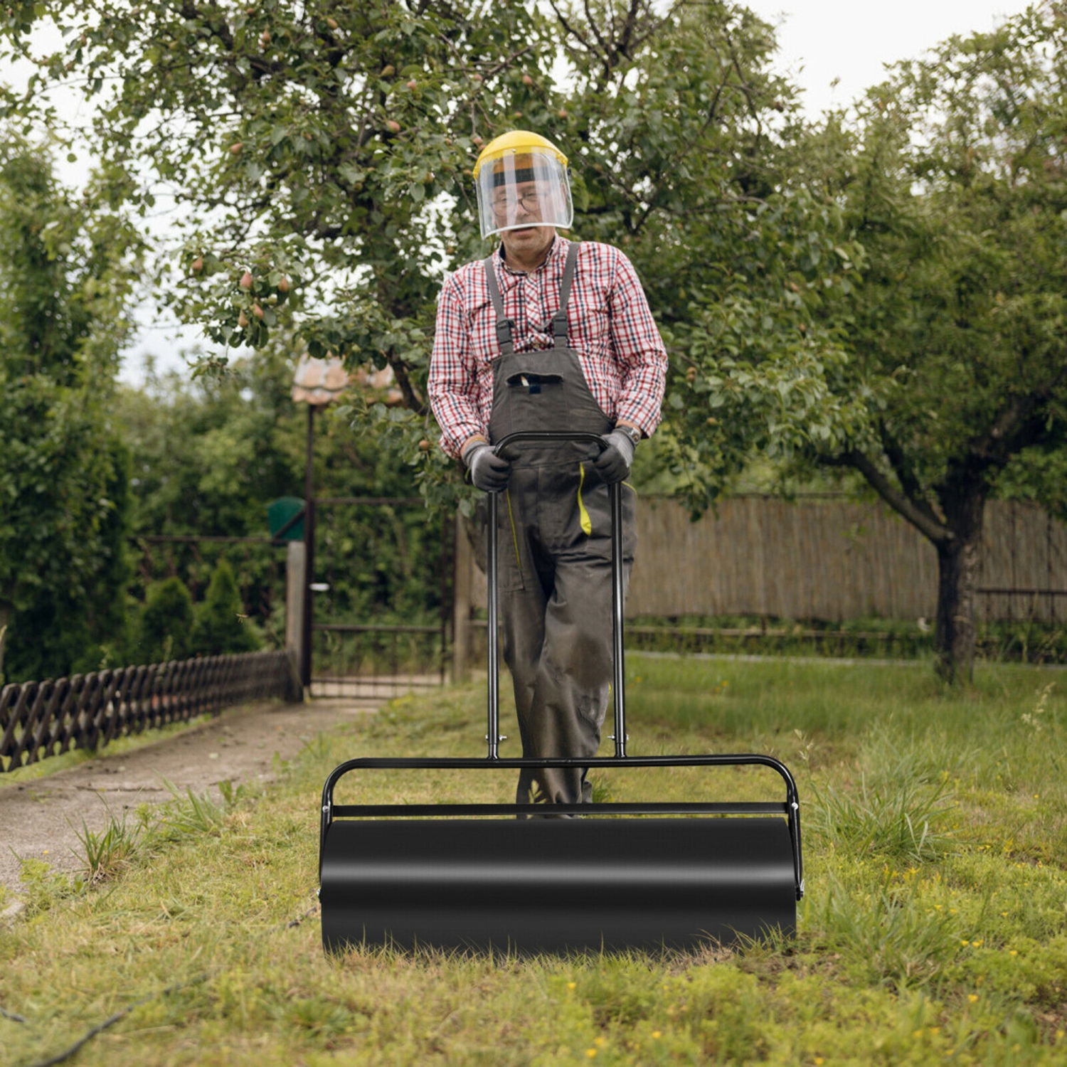 Gymax 17-Gallon Lawn Roller Heavy-Duty Steel Push/Pull Sod Roller 36'' x 12'' Black