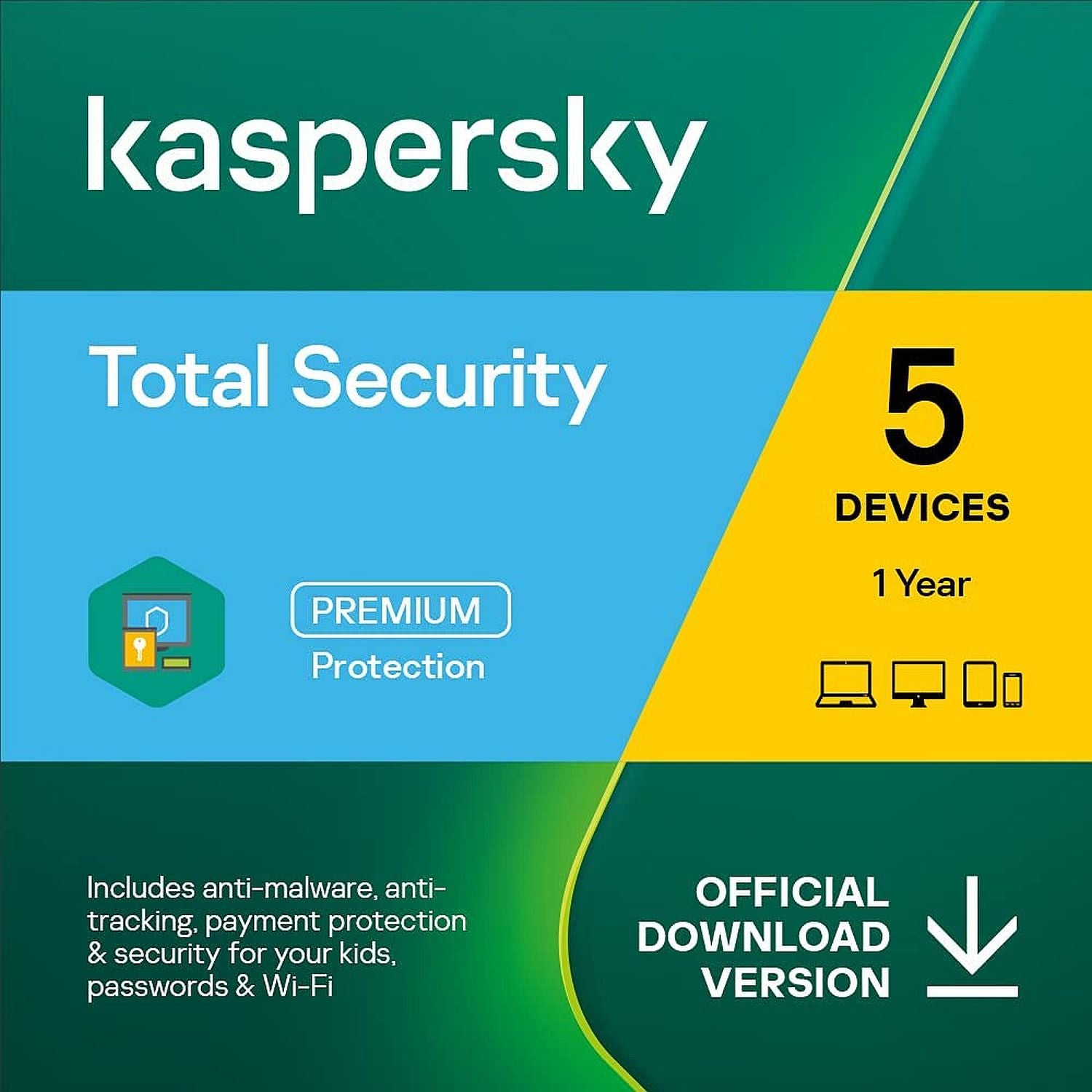 Kaspersky - Plus (Total Security) 5-User 1-Year with Unlimited VPN BIL PC/Mac/Android