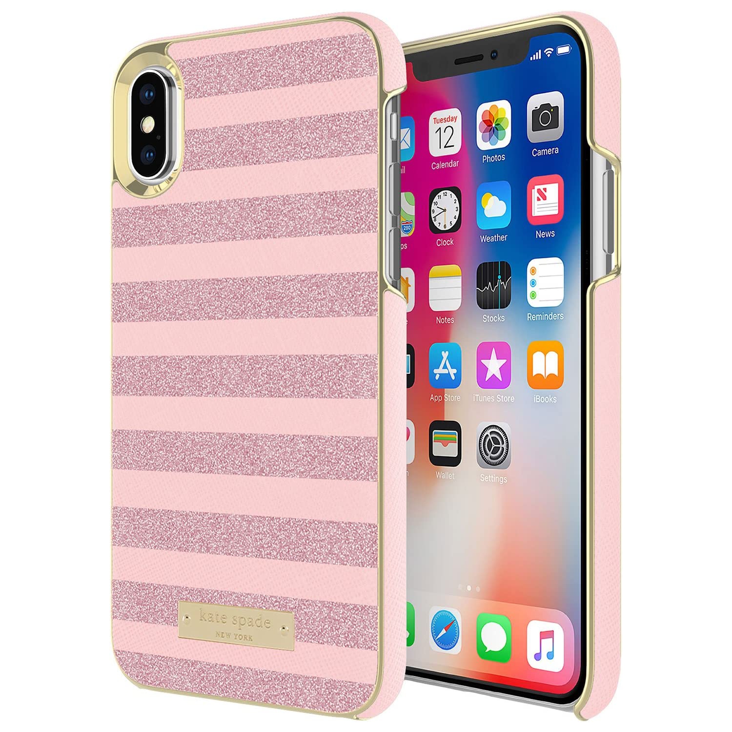 Étui Kate Spade à rayures scintillantes RGD iPhone X/XS