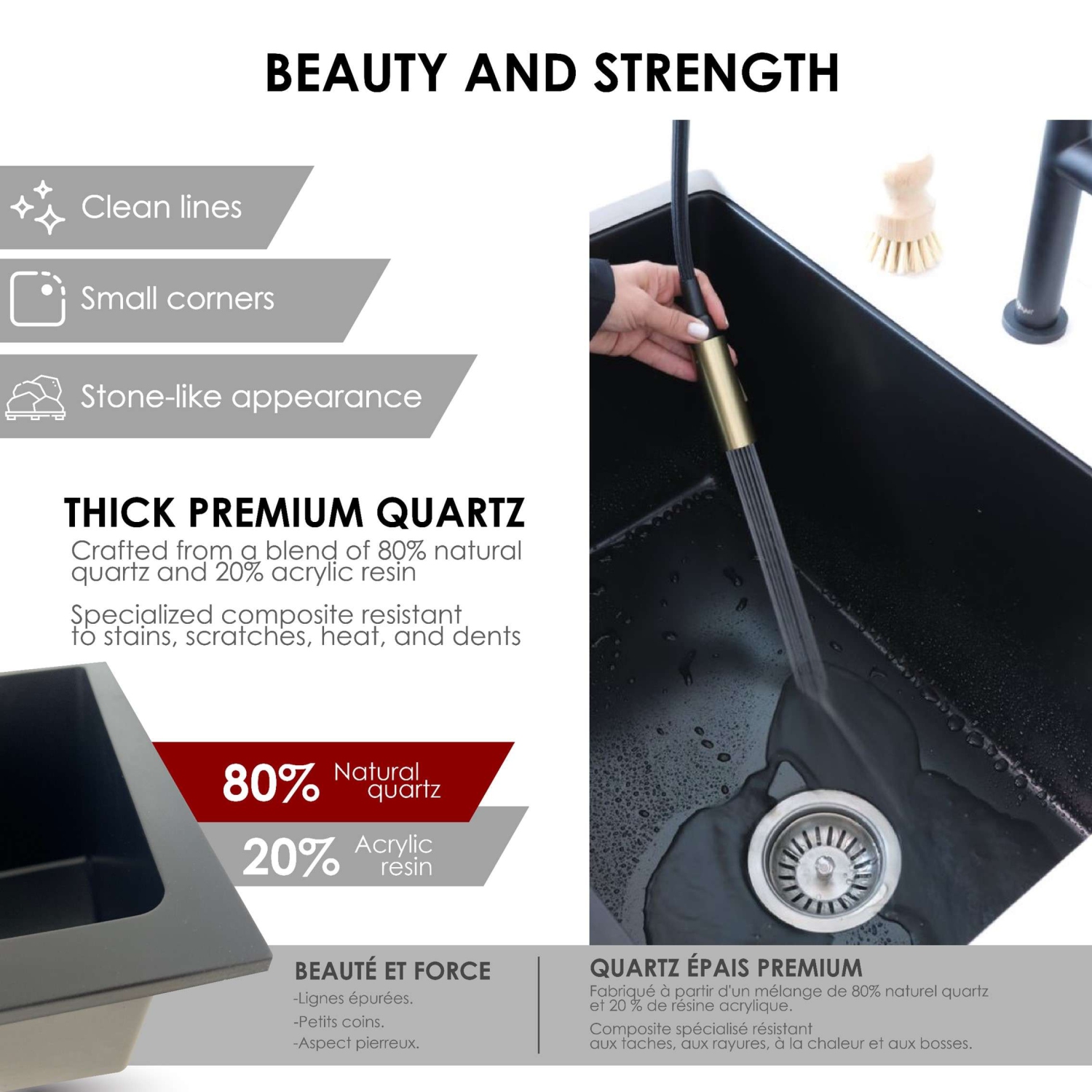 STYLISH 25 inch Black Single Bowl Dual Mount Composite Granite Utility Sink S-825N