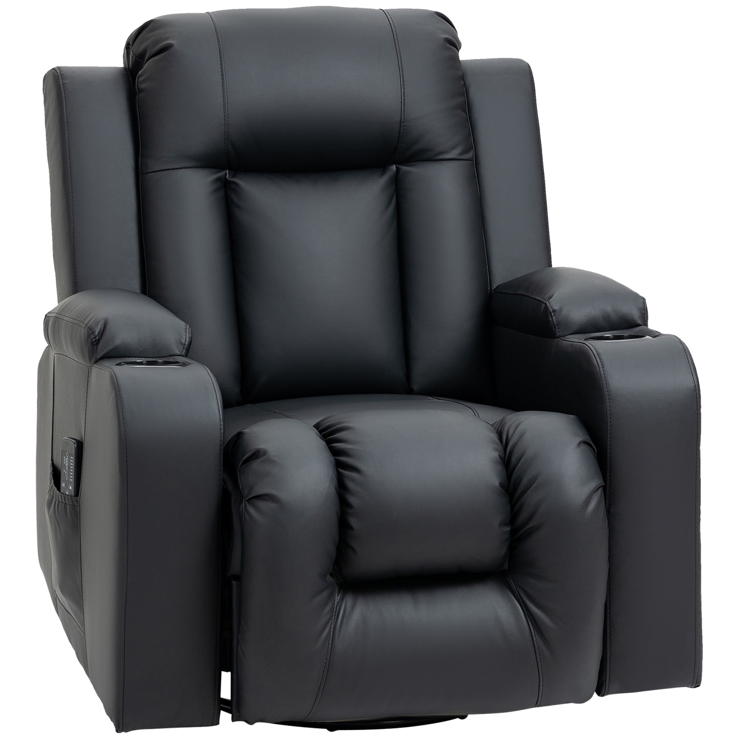 HOMCOM Fauteuil inclinable de massage pour salon avec 8 points de vibration, fauteuil inclinable en cuir PU avec porte-gobelets, base pivotante,