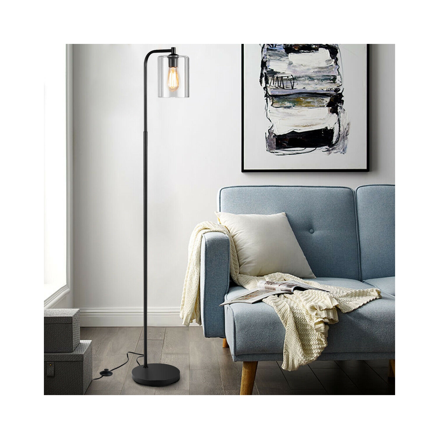 Lampe de plancher industrielle moderne d'intérieur avec abat-jour en verre de Topbuy pour le bureau