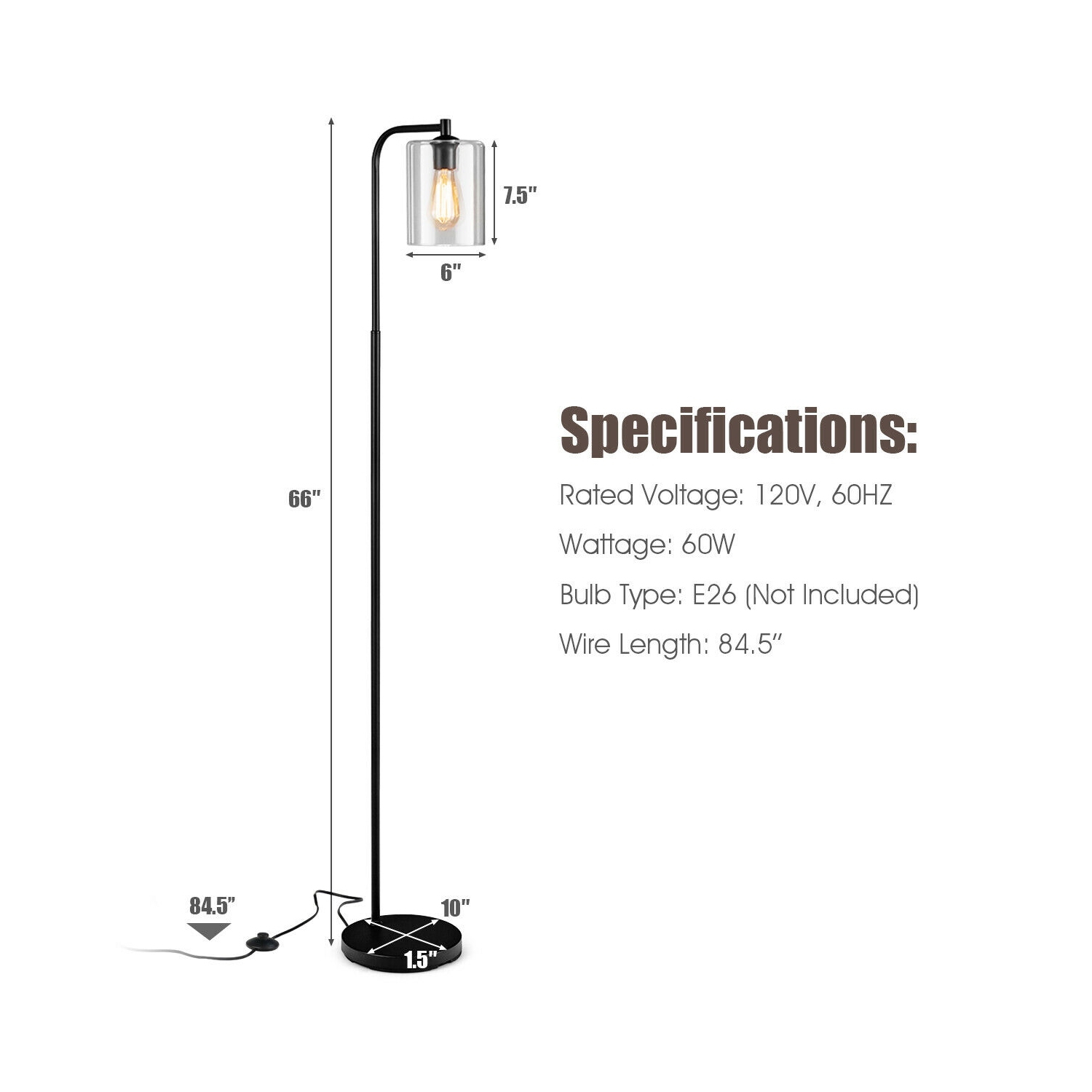 Lampe de plancher industrielle moderne d'intérieur avec abat-jour en verre de Topbuy pour le bureau