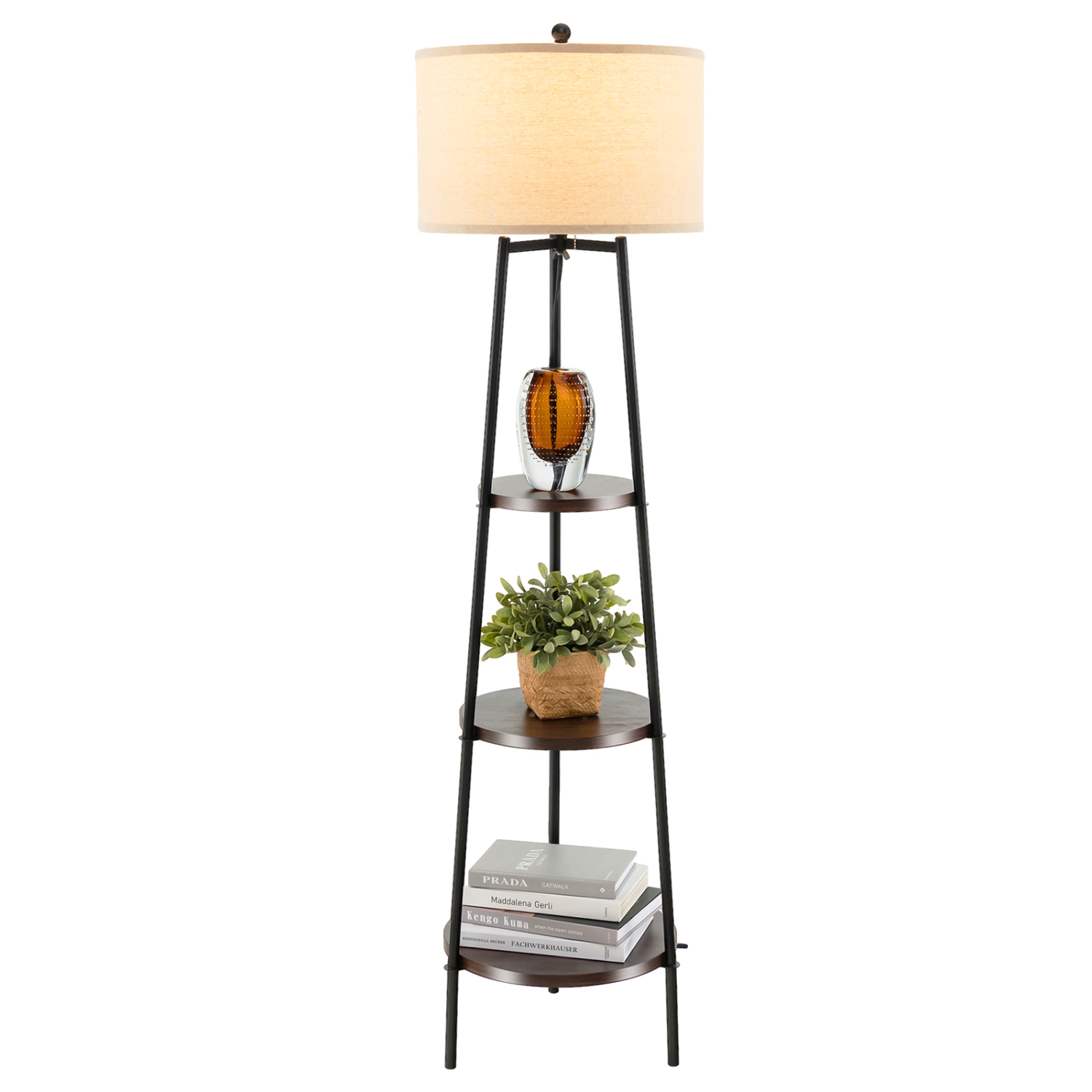 Topbuy Shelf Floor Lamp Corner Floor Lamp w/ 3-tier Shelves & Linen Lampshade Modern Standing Tall Bookshelf Lamp
