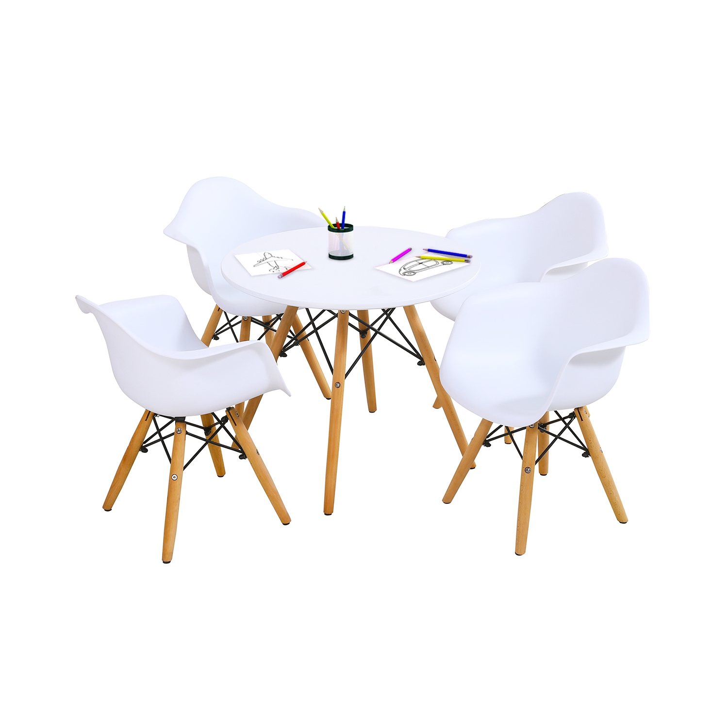 Topbuy Children Table & 4 Chairs Set Solid Construction 5 PCS Dining Table Toddler