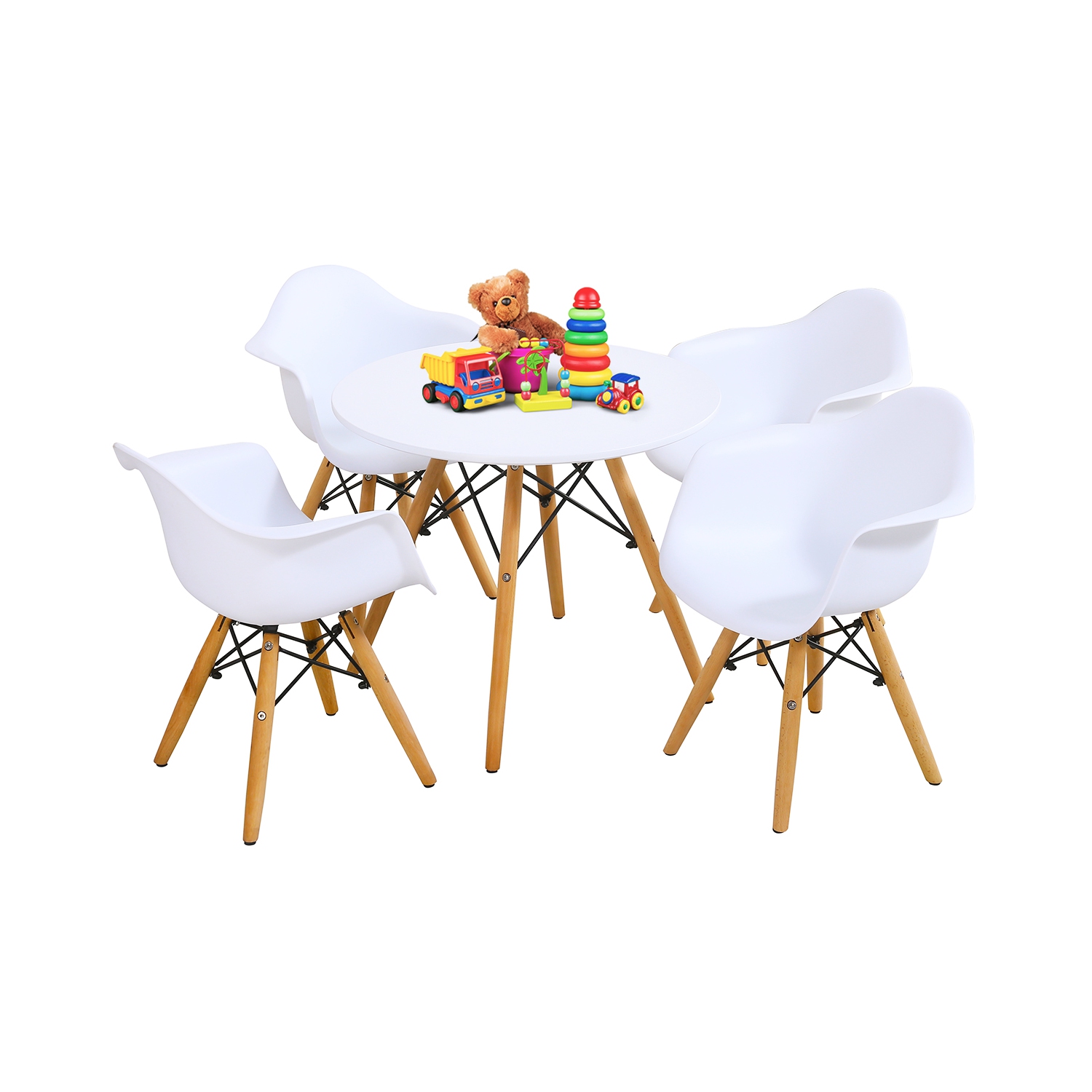 Topbuy Children Table & 4 Chairs Set Solid Construction 5 PCS Dining Table Toddler