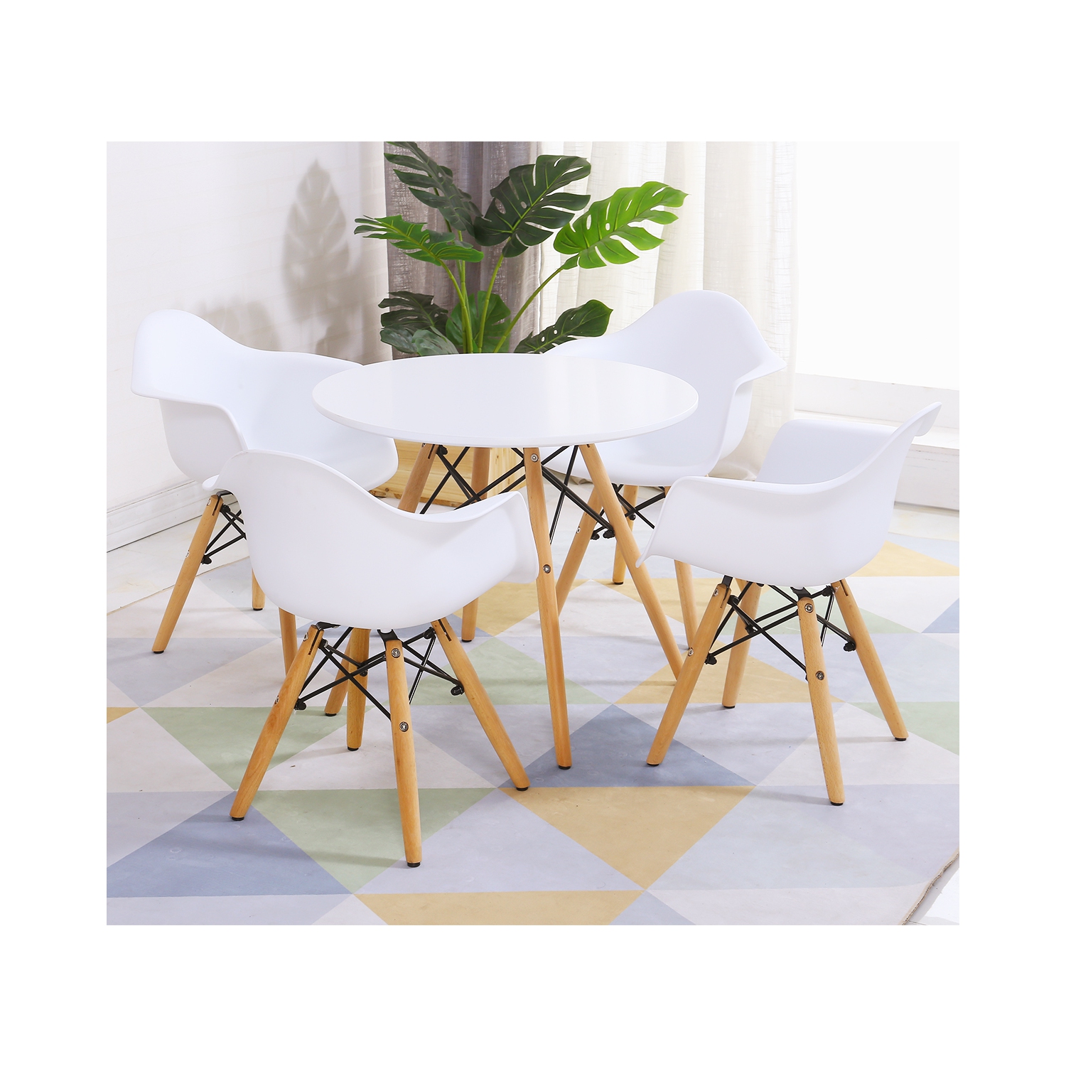 Topbuy Children Table & 4 Chairs Set Solid Construction 5 PCS Dining Table Toddler