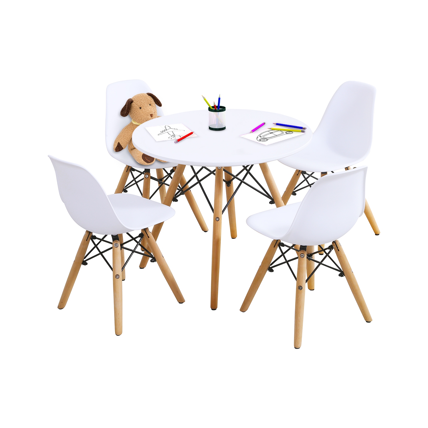 Topbuy Children Table & 4 Chairs Set Solid Construction 5 PCS Dining Table Toddler