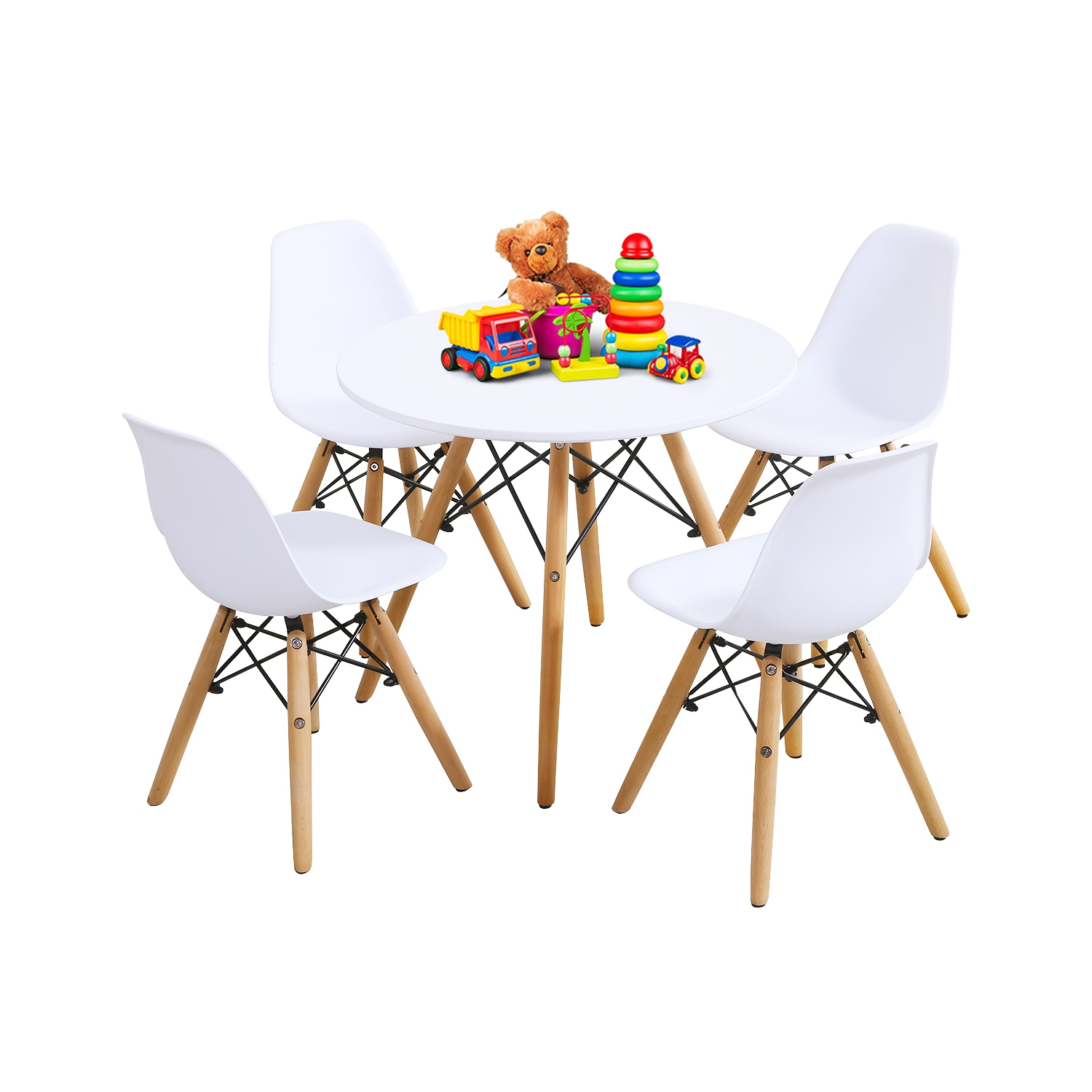 Topbuy Children Table & 4 Chairs Set Solid Construction 5 PCS Dining Table Toddler