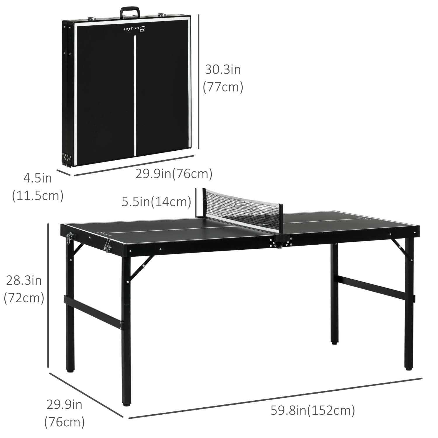 Soozier – Mini table de tennis de table pliante avec cadre en aluminium, table de ping-pong d’extérieur portative avec filet pour le camping de