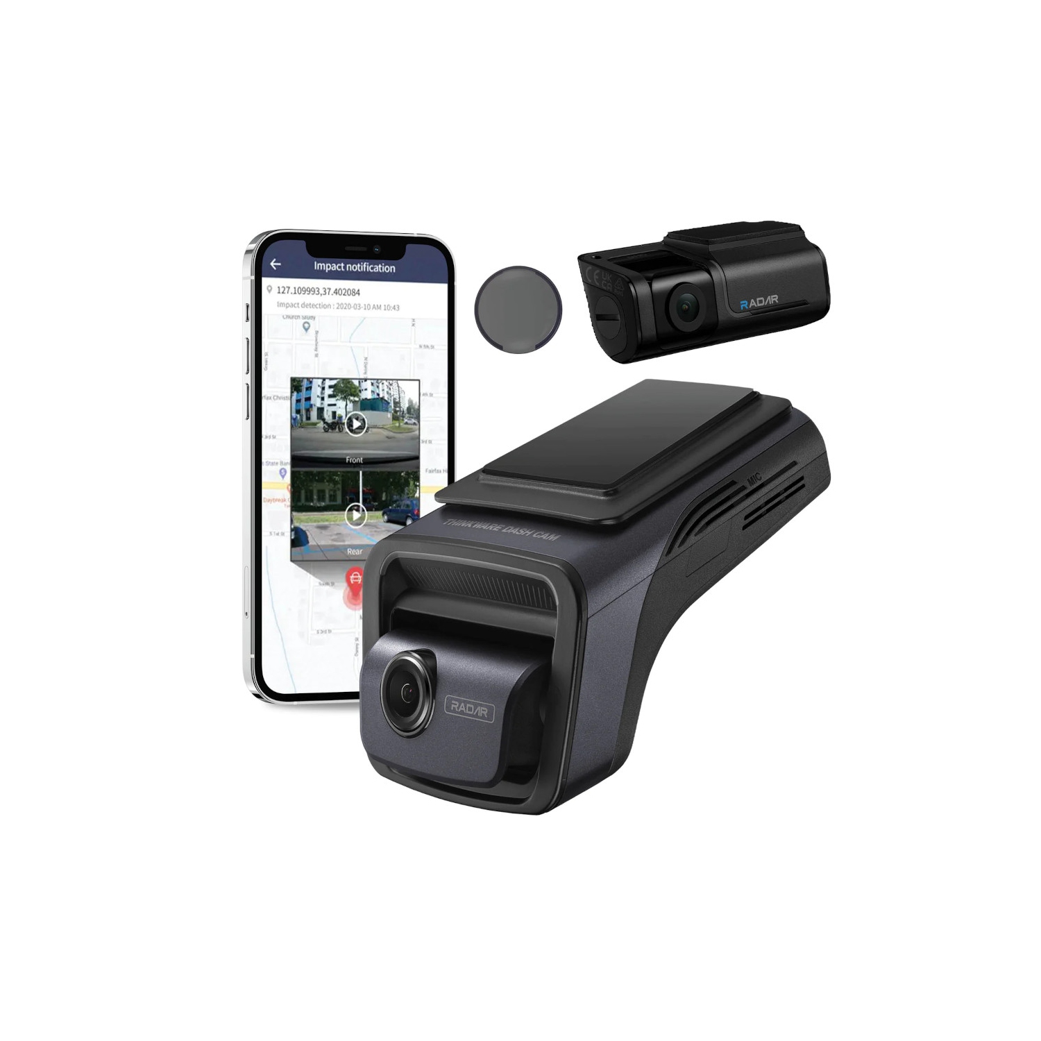 Caméra tableau de bord UHD U3000 4K deux canaux de Thinkware/carte microSD 64GB Go/câble d'alimentation OBD-II