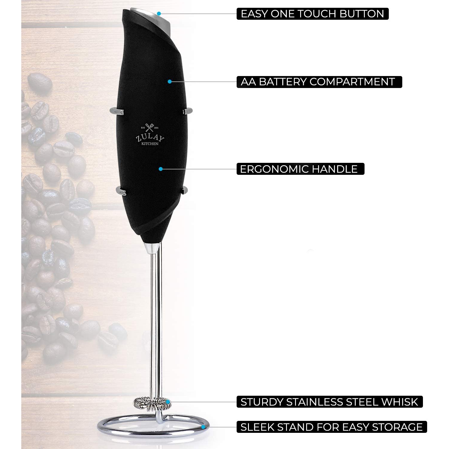Zulay Kitchen One Touch Milk Frother - Black