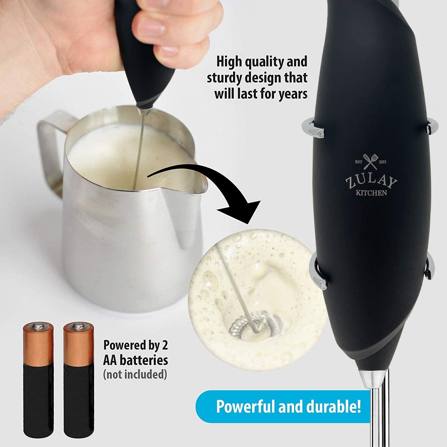Zulay Kitchen One Touch Milk Frother - Black