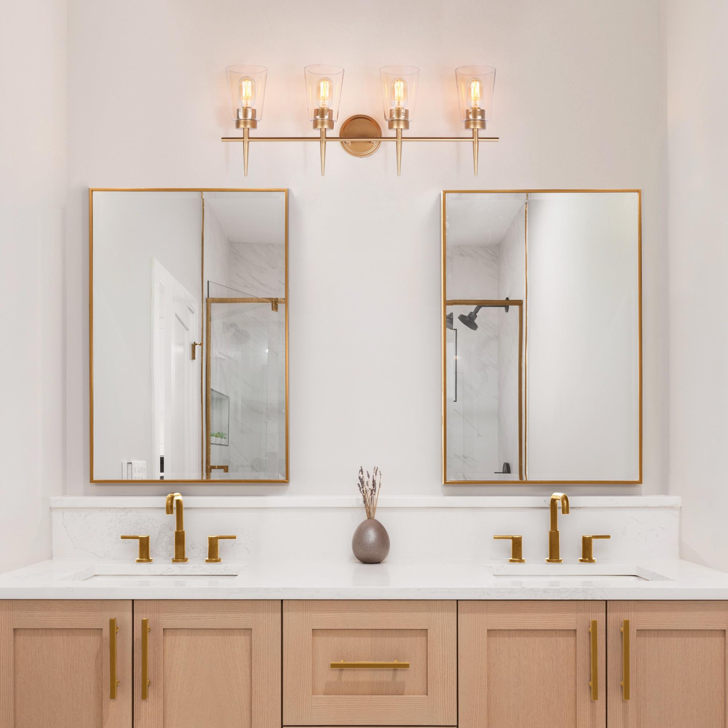 Modern Gold Bathroom Vanity Light, 28.3 in. 4-Light Bell Vanity Light with Clear Glass Shades