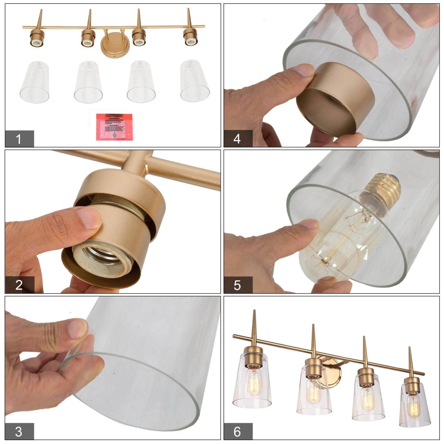 Modern Gold Bathroom Vanity Light, 28.3 in. 4-Light Bell Vanity Light with Clear Glass Shades