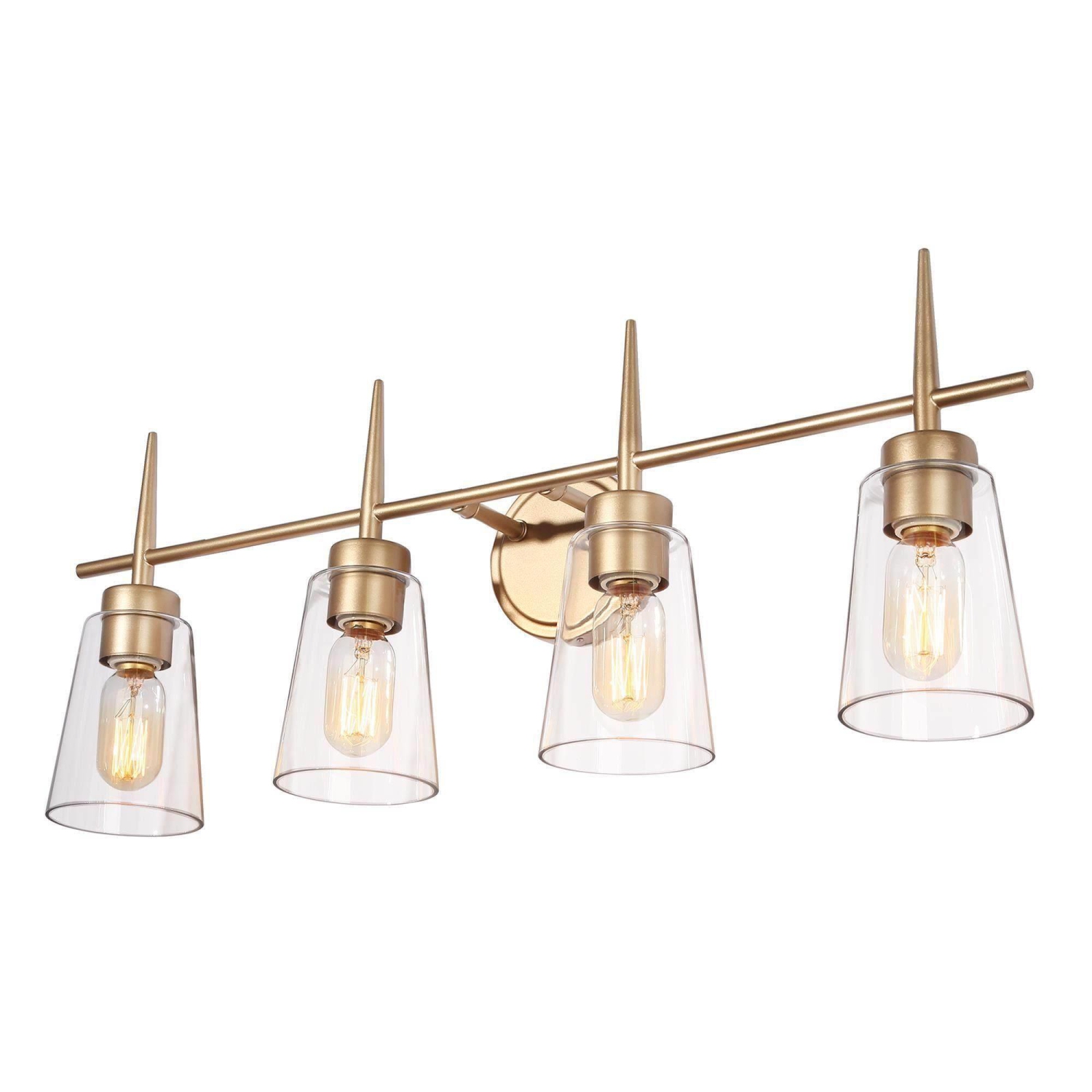 Modern Gold Bathroom Vanity Light, 28.3 in. 4-Light Bell Vanity Light with Clear Glass Shades
