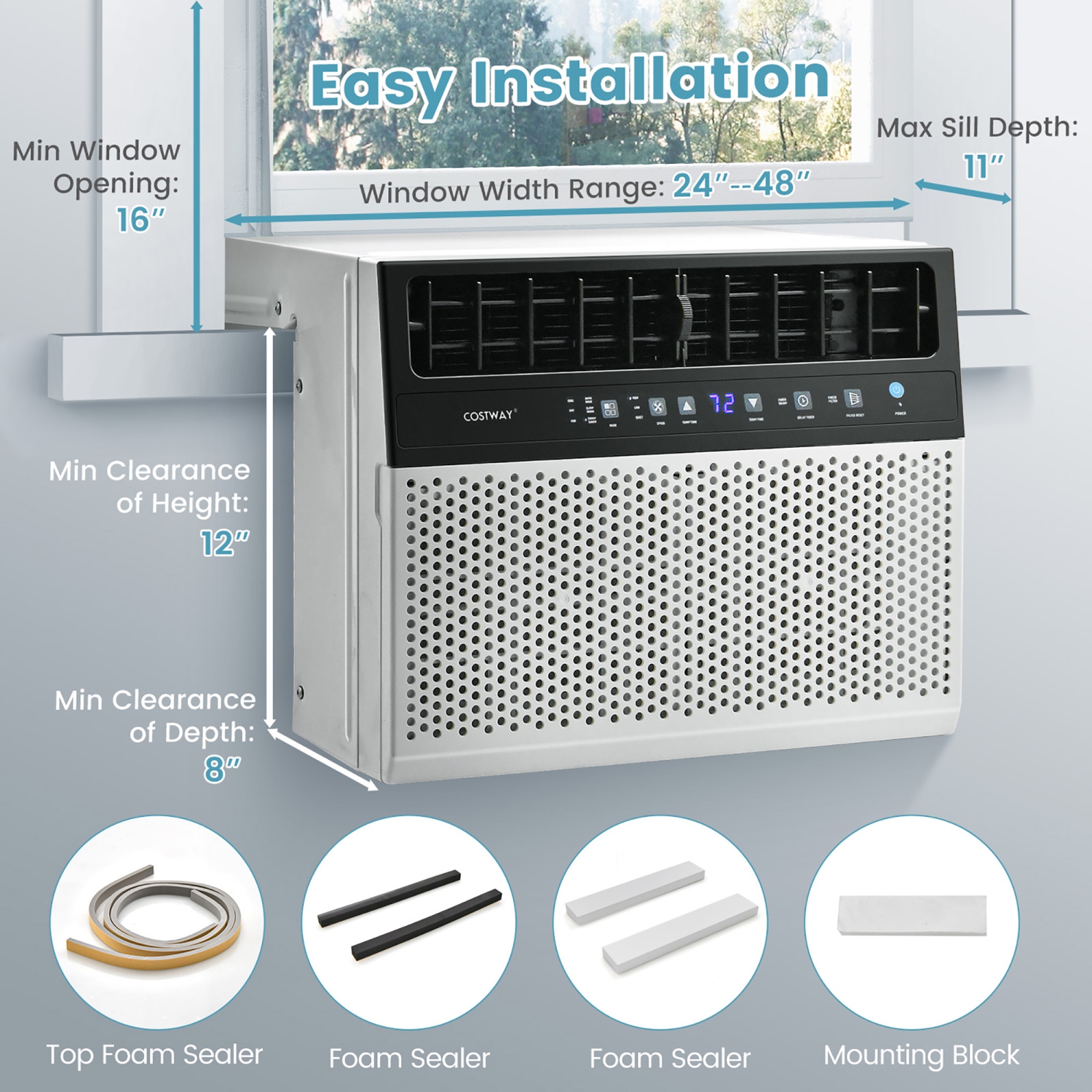 Costway 8100 BTU Window Air Conditioner with Remote, LED Control Panel, up to 400 Sq.Ft.
