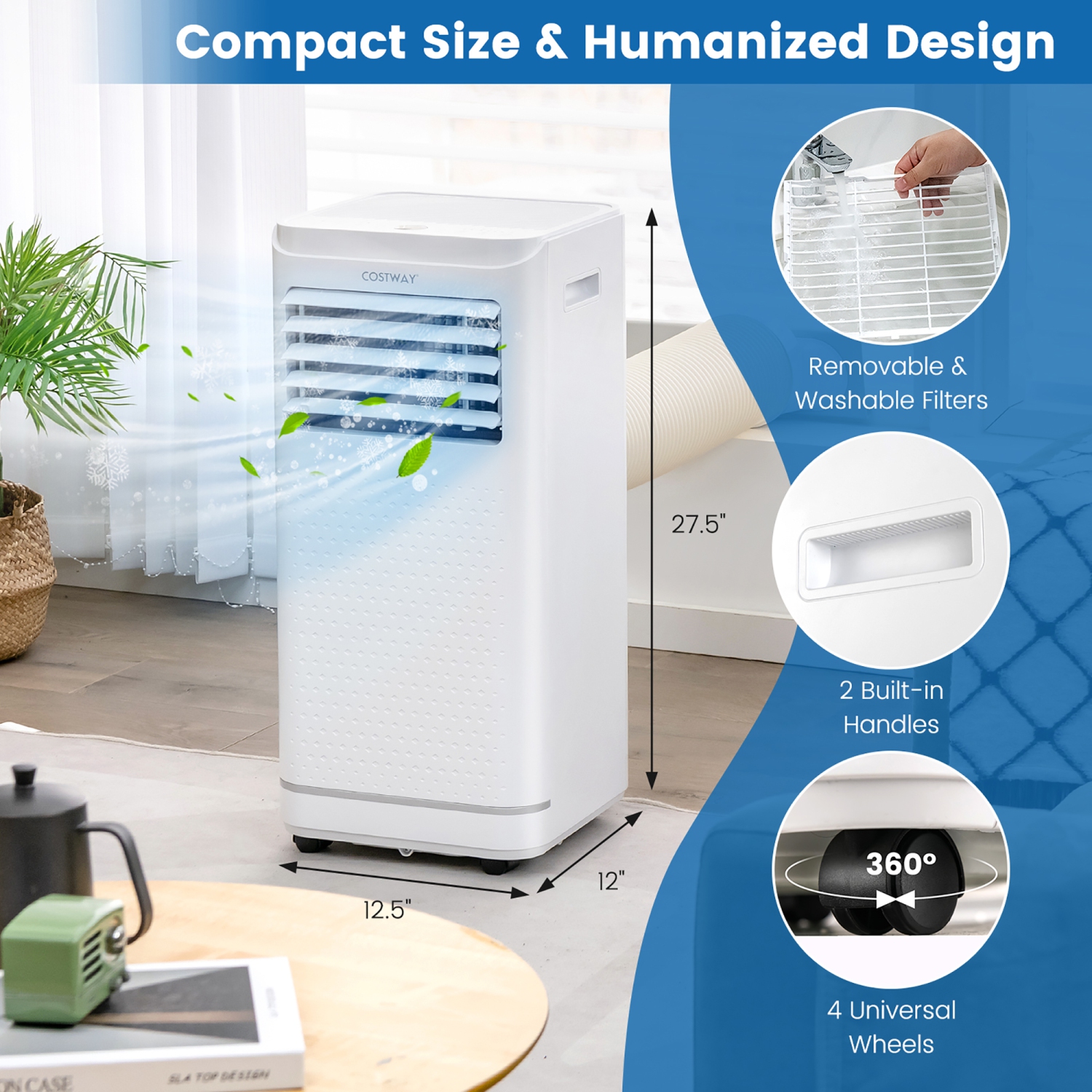 Costway 8000 BTU Portable Air Conditioner with Dehumidifier & Fan Mode, up to 250 Sq.Ft