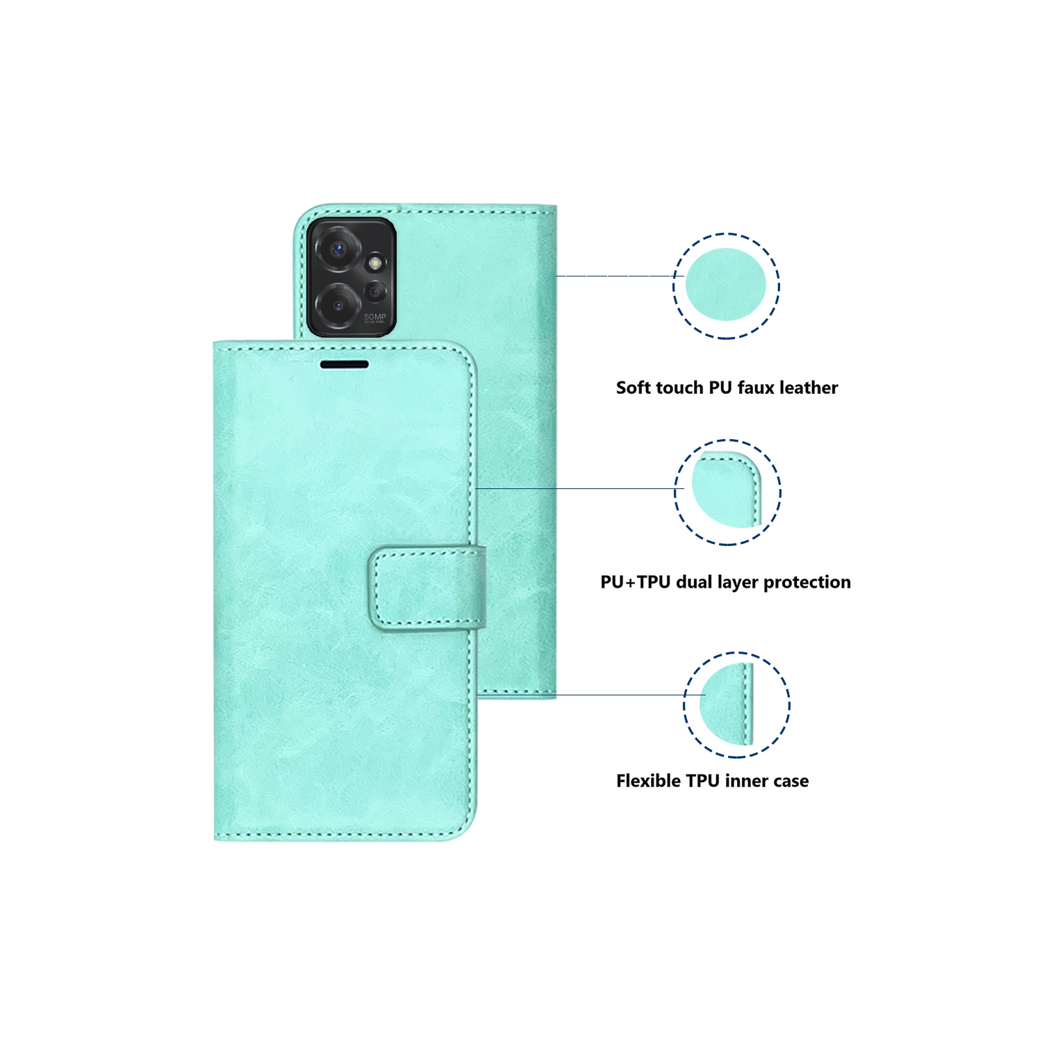 XCRS Folio Magnetic Wallet Cover, PU Leather Pouch with Card Slot and Stand Case for Motorola Moto G Power 5G.