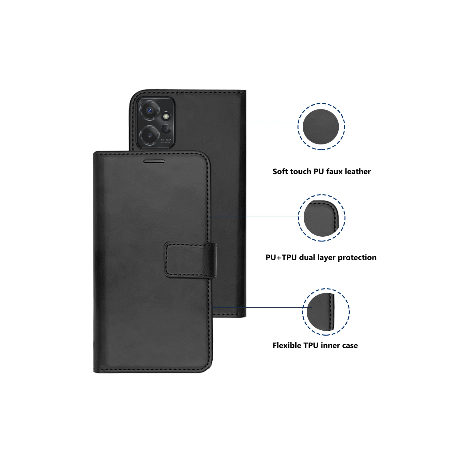 XCRS Folio Magnetic Wallet Cover, PU Leather Pouch with Card Slot and Stand Case for Motorola Moto G Power 5G.