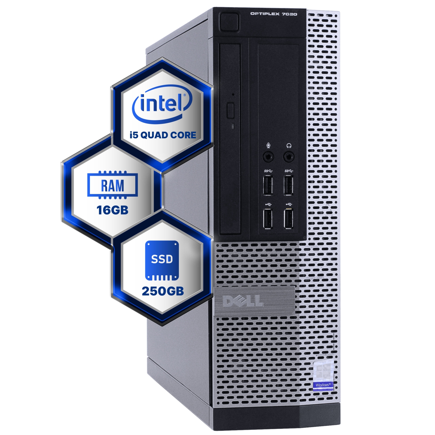 Refurbished (Good) - Dell Optiplex 4th Gen Desktop Computer | Quad Core Intel i5 (3.2) | 16GB DDR3 RAM | 250GB SSD | Windows 10 Professional | Home or Office PC