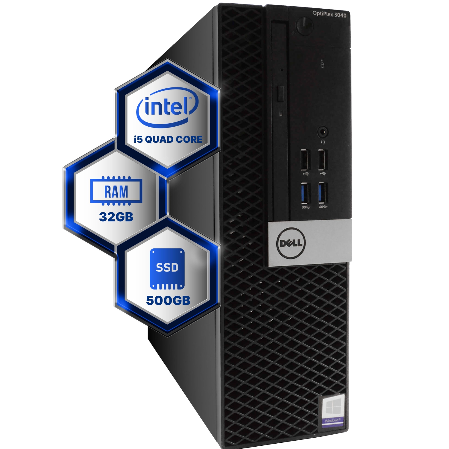 Refurbished - Dell Optiplex 6th Gen Desktop Computer | Quad Core Intel i5 (3.2) | 32GB DDR3 RAM | 500GB SSD | Windows 10 Professional | Home or