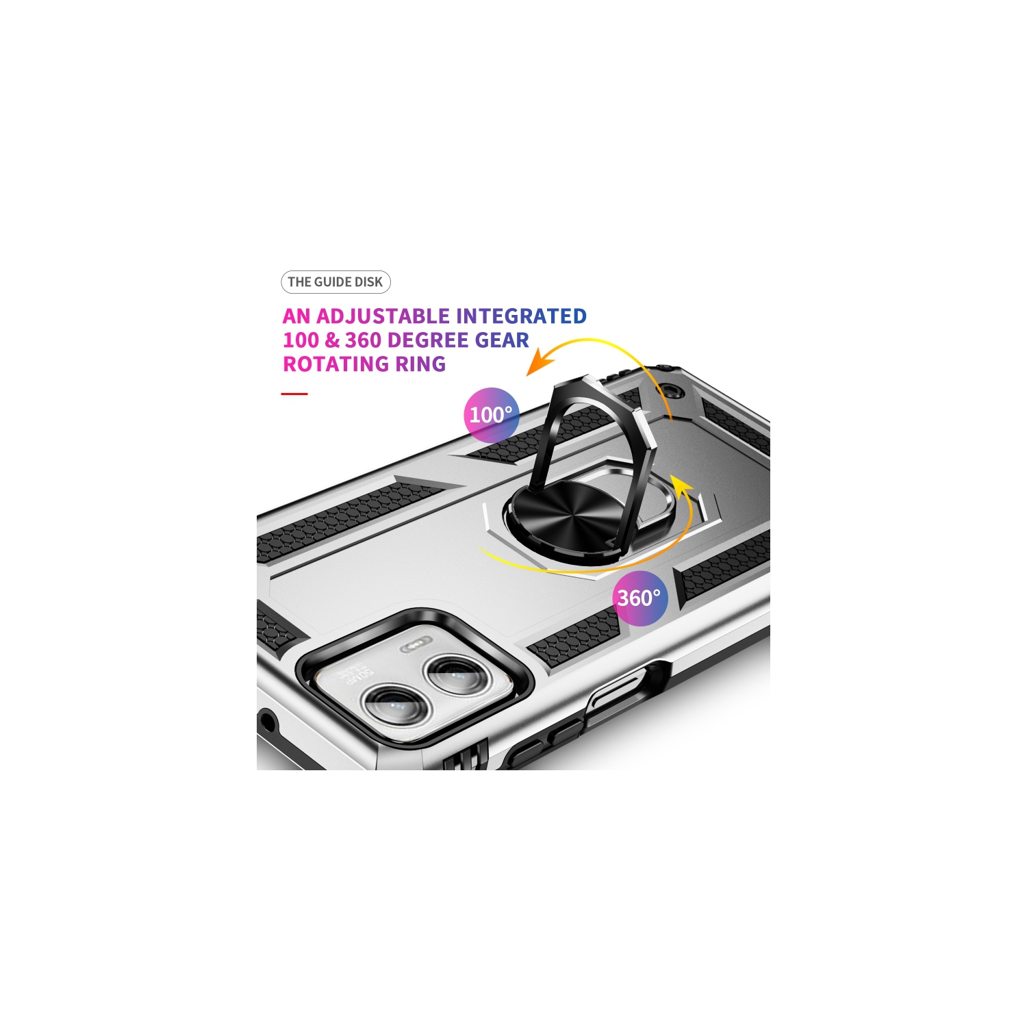 XCRS Dual-Layer Slim Design Armor Protection Cover, Built-in Magnetic Ring, 360 ° Rotating Kickstand for Hands-Free View, Drop Protection Case for