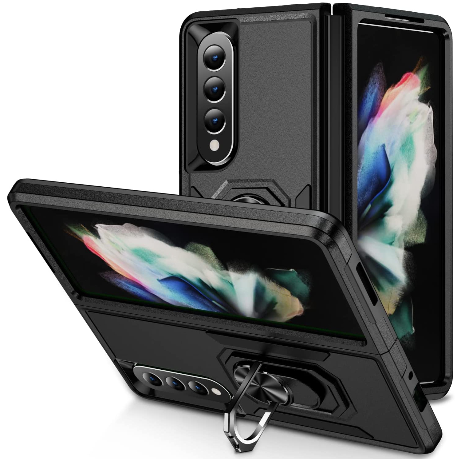 XCRS Slim Design Comm Armor Protection Cover, with 360° Ring Holder Kickstand, Hard PC Slim Shock Proof Protective Case for Samsung Galaxy Z Fold 4