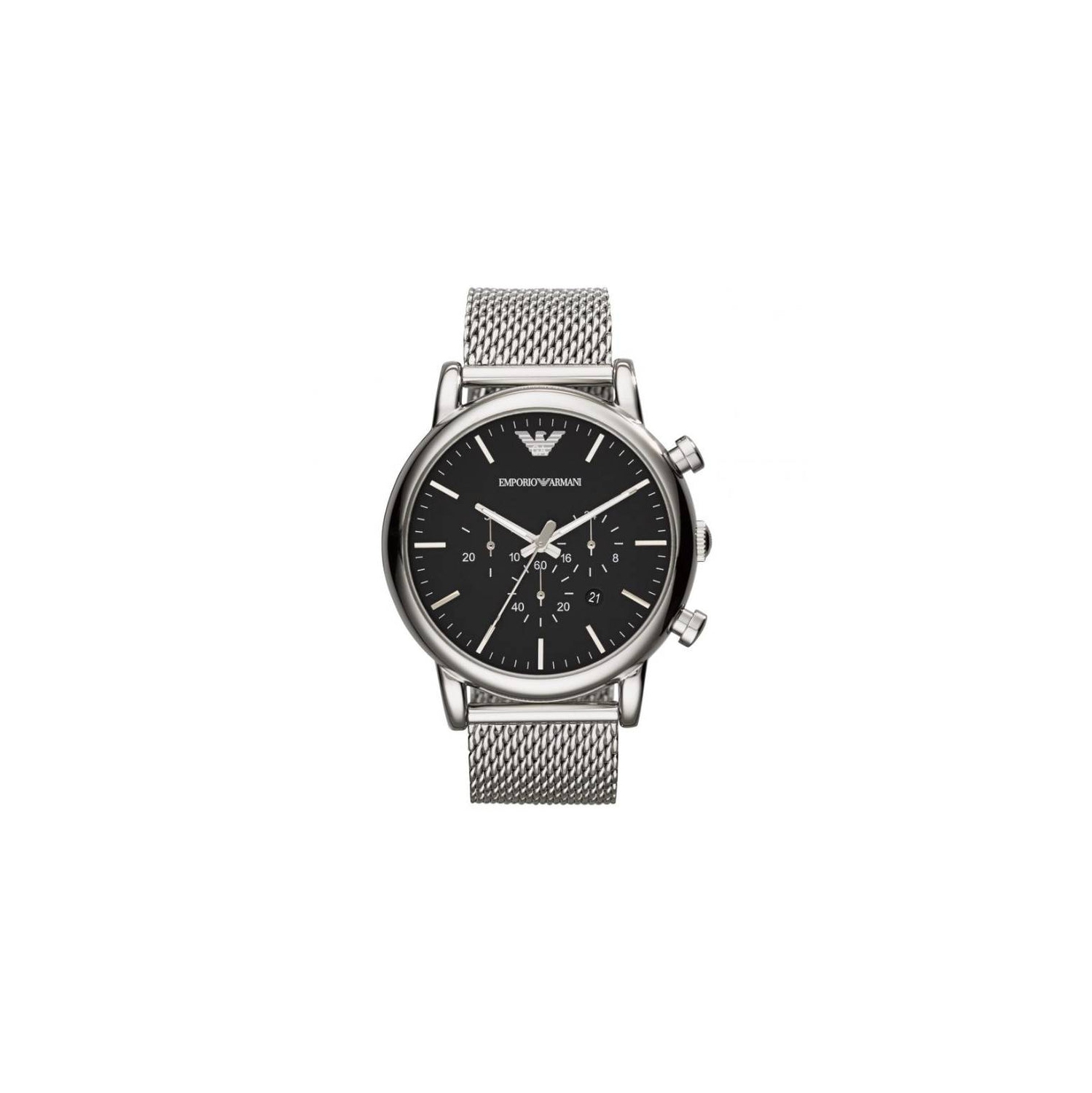 Emporio Armani Classic Chronograph Black Dial Silver Mesh Bracelet Watch For Men - AR1808